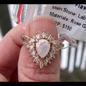 Bomb party Rose Gold Teardrop white ice crystal Ring